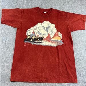 VTG 90s Native American Eagle Shirt Men Red West Action Single Stitch Tee Medium